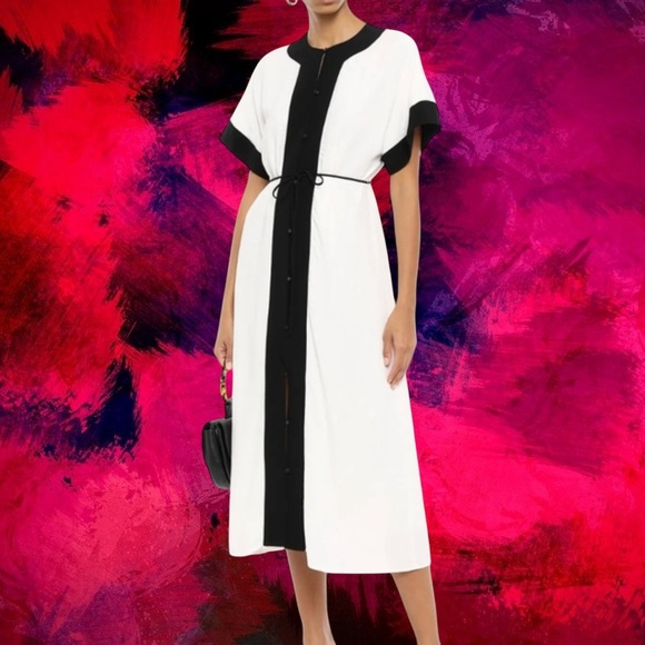NWT Equipment Femme ‘Claudine’ Button-Up Dress in Ivory / Black Size Small - Picture 1 of 16